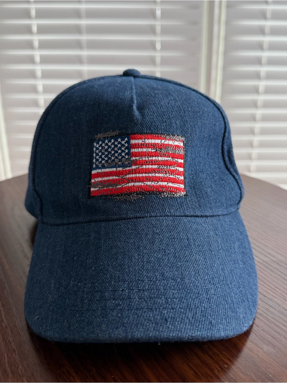 Navy Blue Baseball Cap with Embroidered American Flag